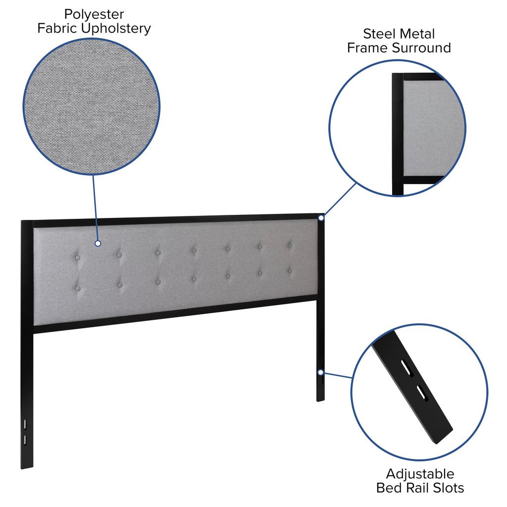 Light Gray Fabric Upholstered King Size Headboard D92970
