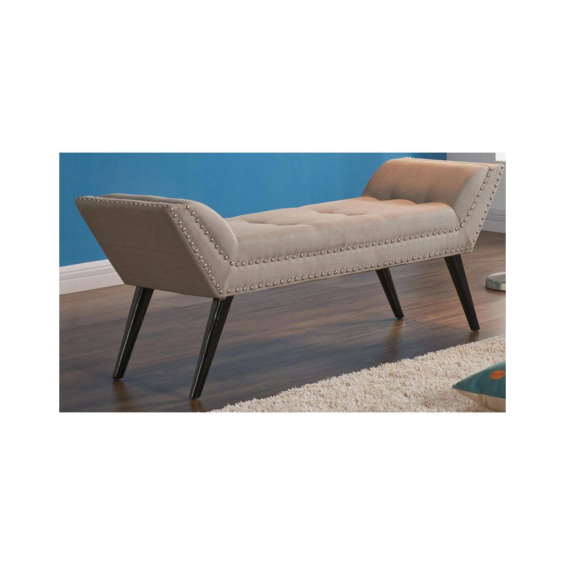 Taupe Fabric Ottoman Bench with Nailhead Trim and Wood Legs U4744