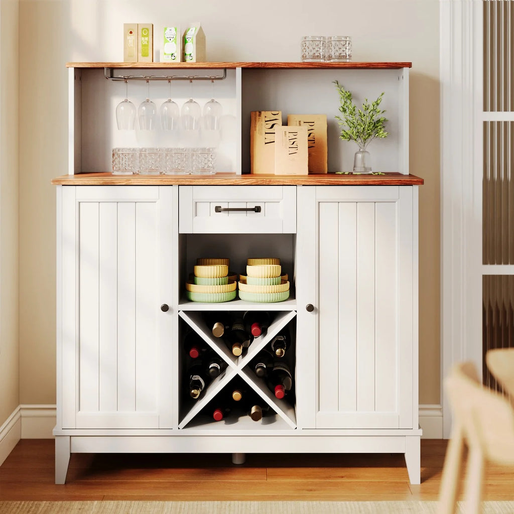 Farmhouse Bar Cabinet with Wine Rack and Goblet Holder O216