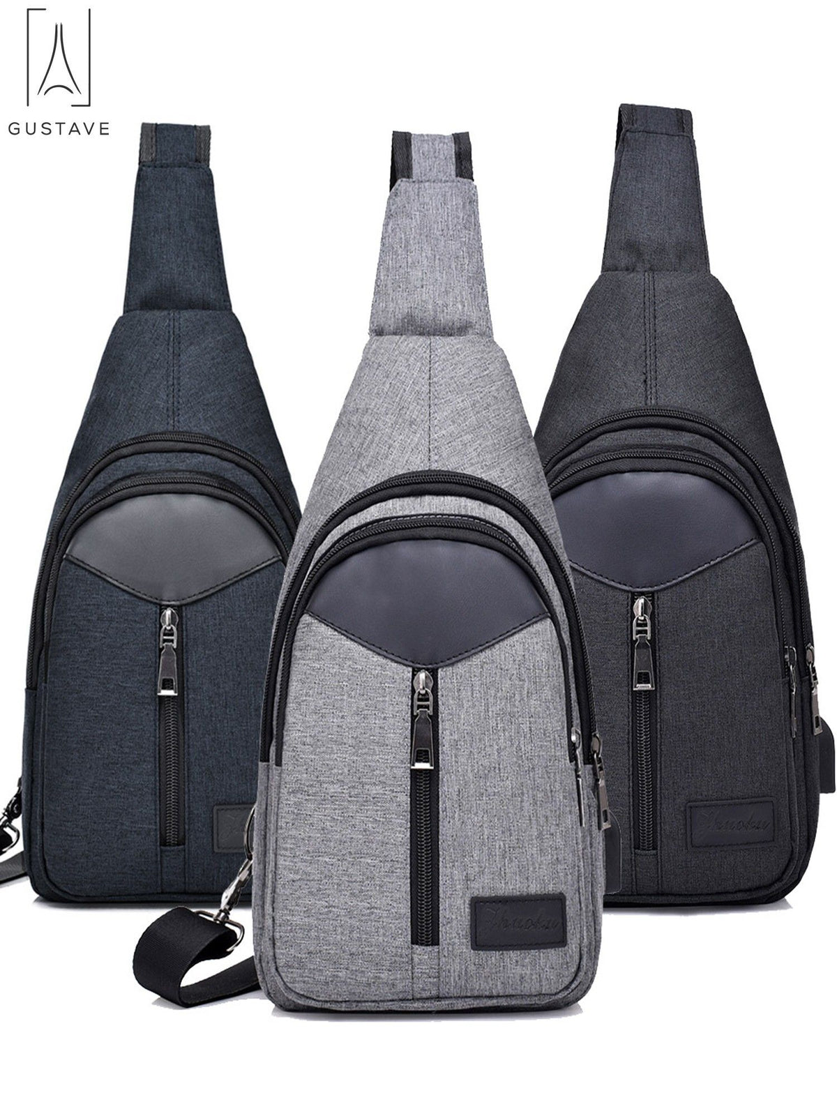Black Nylon Chest Sling Bag with USB Charge Port U375525