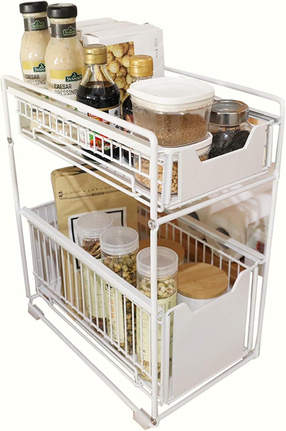 Black Stackable Under Sink Cabinet Organizer with Sliding Drawer B2803