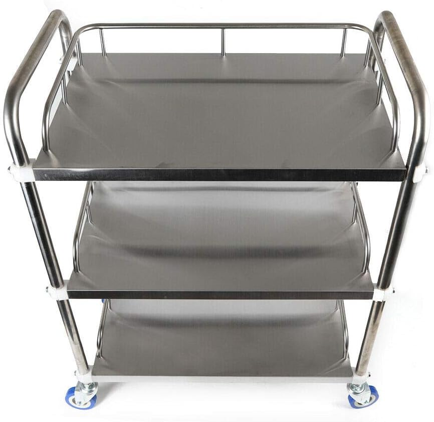3 Layers Stainless Steel Cart Trolley with Lockable Wheels X2393