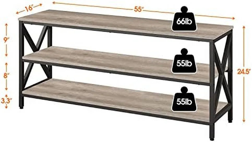 Industrial TV Stand with 3 Tier Shelves Metal Frame Rustic Brown T589531