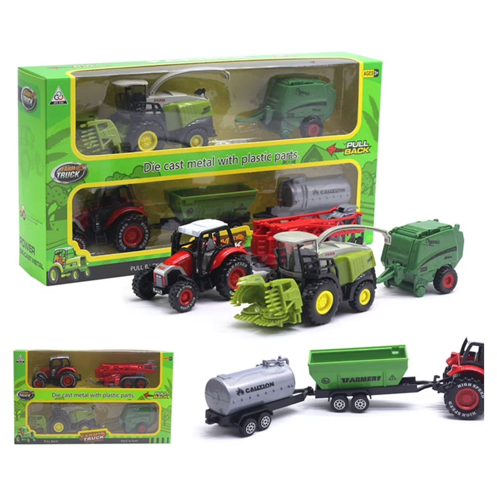 2Pcs 1/42 Diecast Tractor Harvester Farm Vehicle Car Model Toy P8746