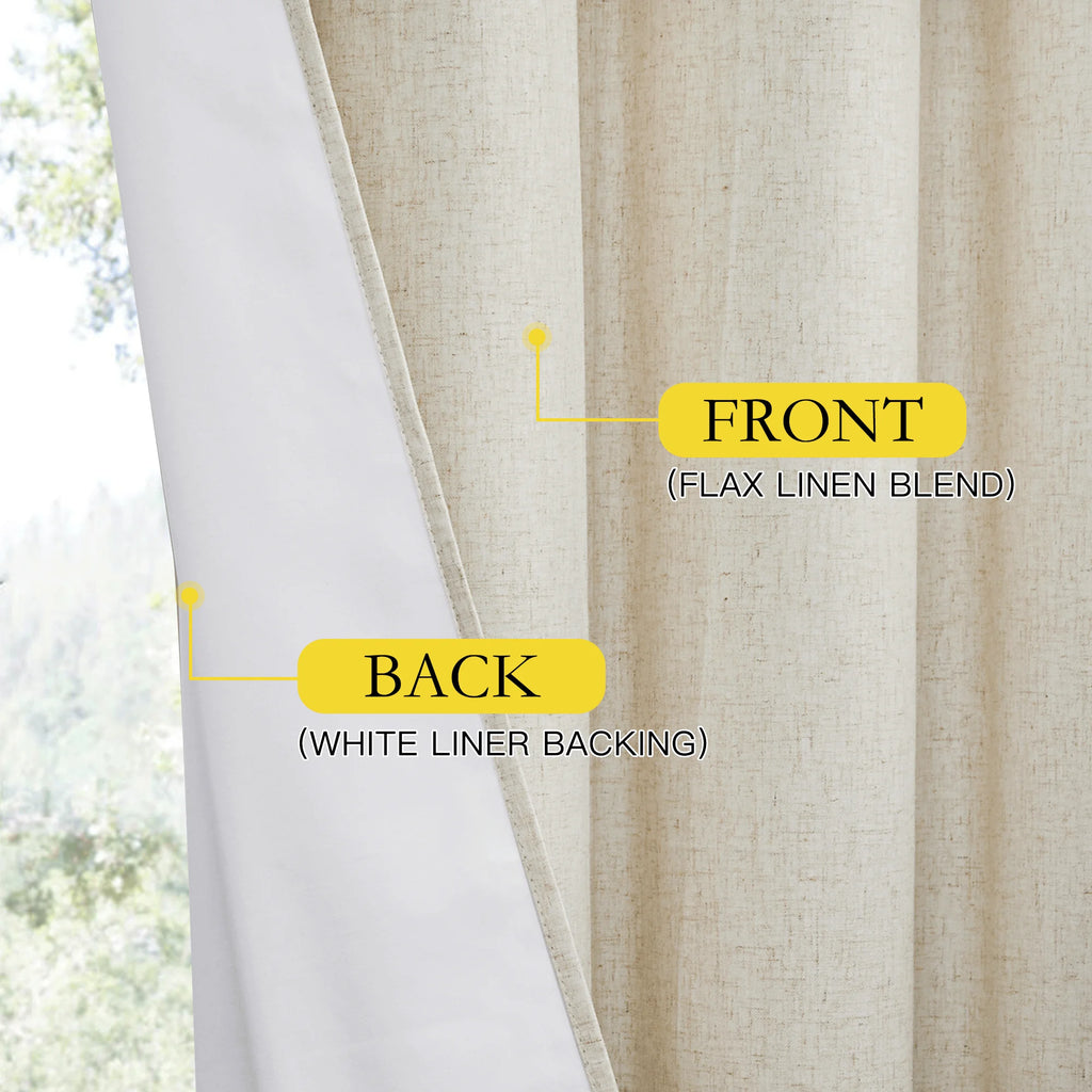 Natural 100% Blackout Linen Kitchen Curtains 63 inch 2 Panels K530861