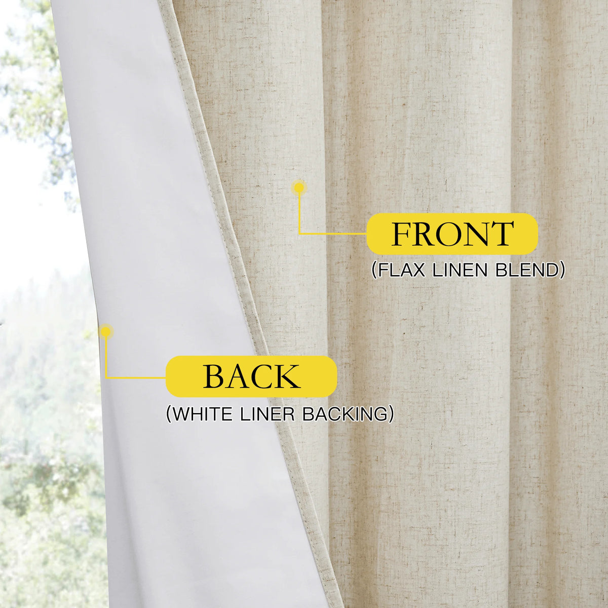 Natural 100% Blackout Linen Kitchen Curtains 63 inch 2 Panels K530861