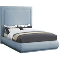 Light Blue Linen Textured Fabric King Bed F7976