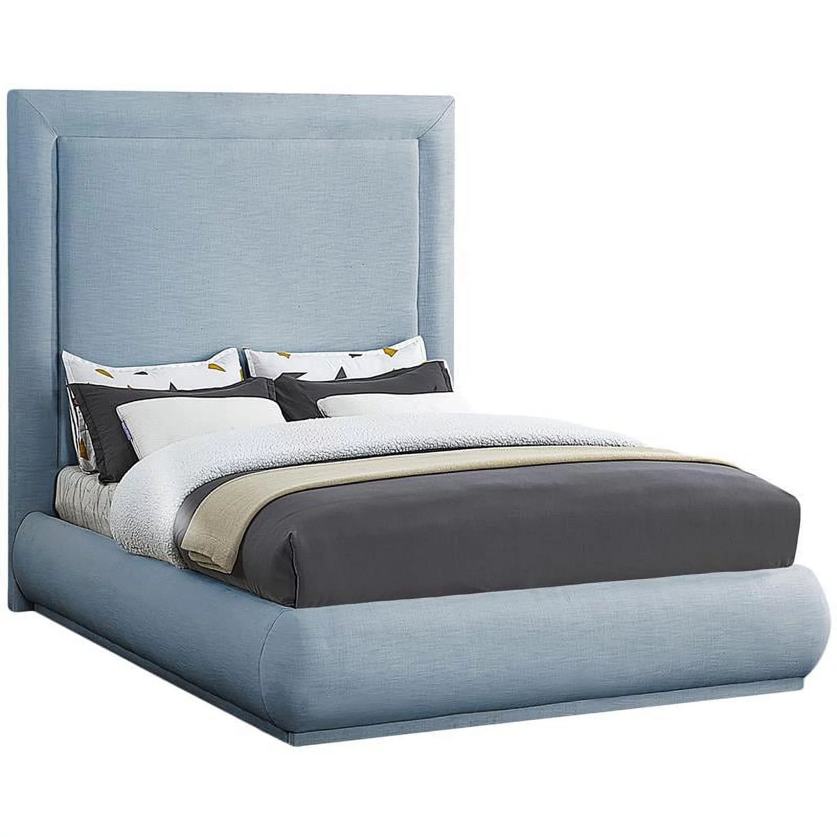 Light Blue Linen Textured Fabric King Bed F7976