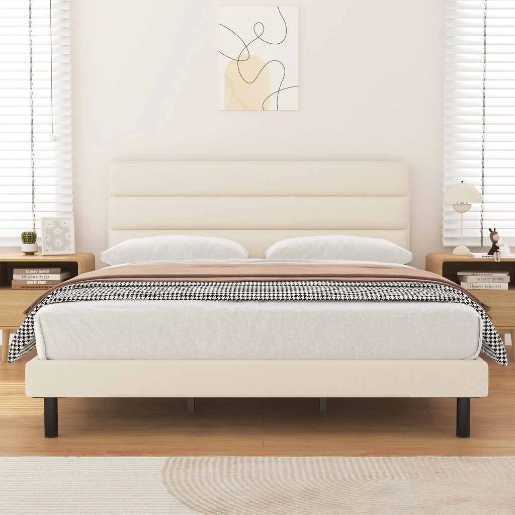 Twin Size Wingback Fabric Upholstered Platform Bed Frame B370600