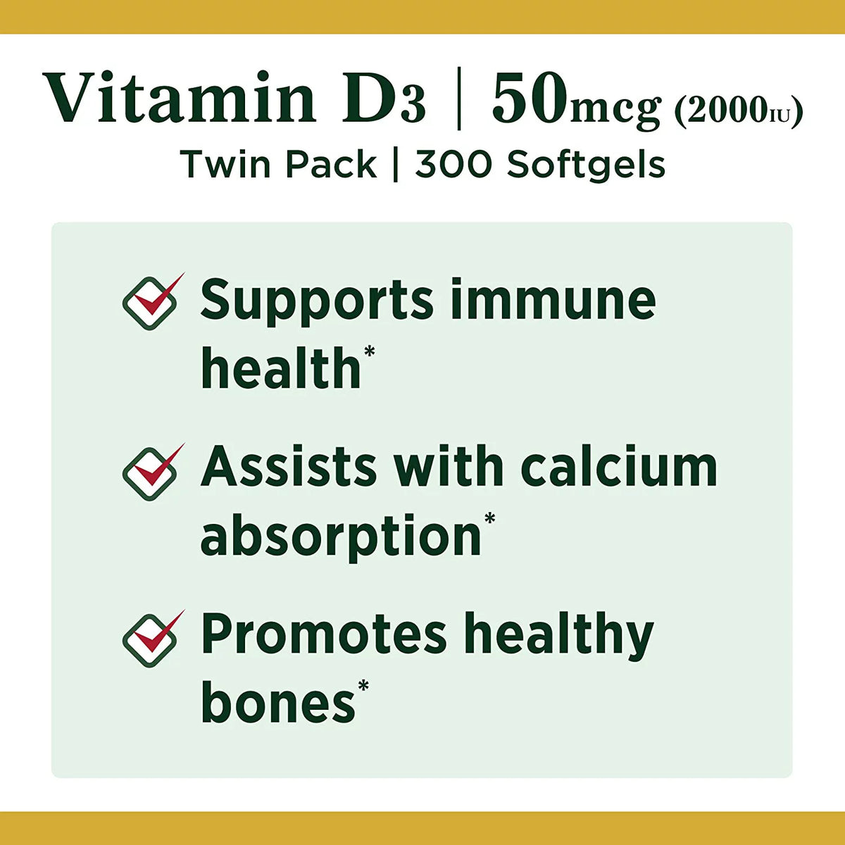 Vitamin D3 Softgels, 50 mcg, 2000 IU, 150 Ct, 2 Pack W772