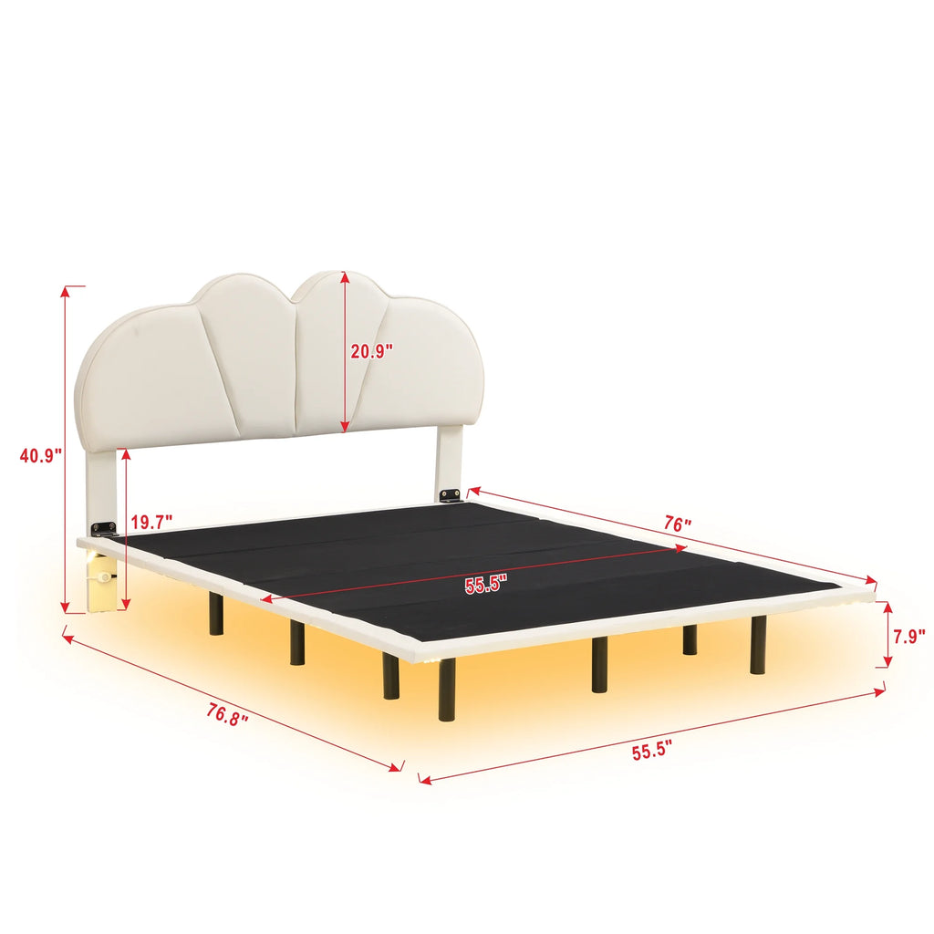Beige Full Size Upholstered Platform Bed with LED Lights A861191