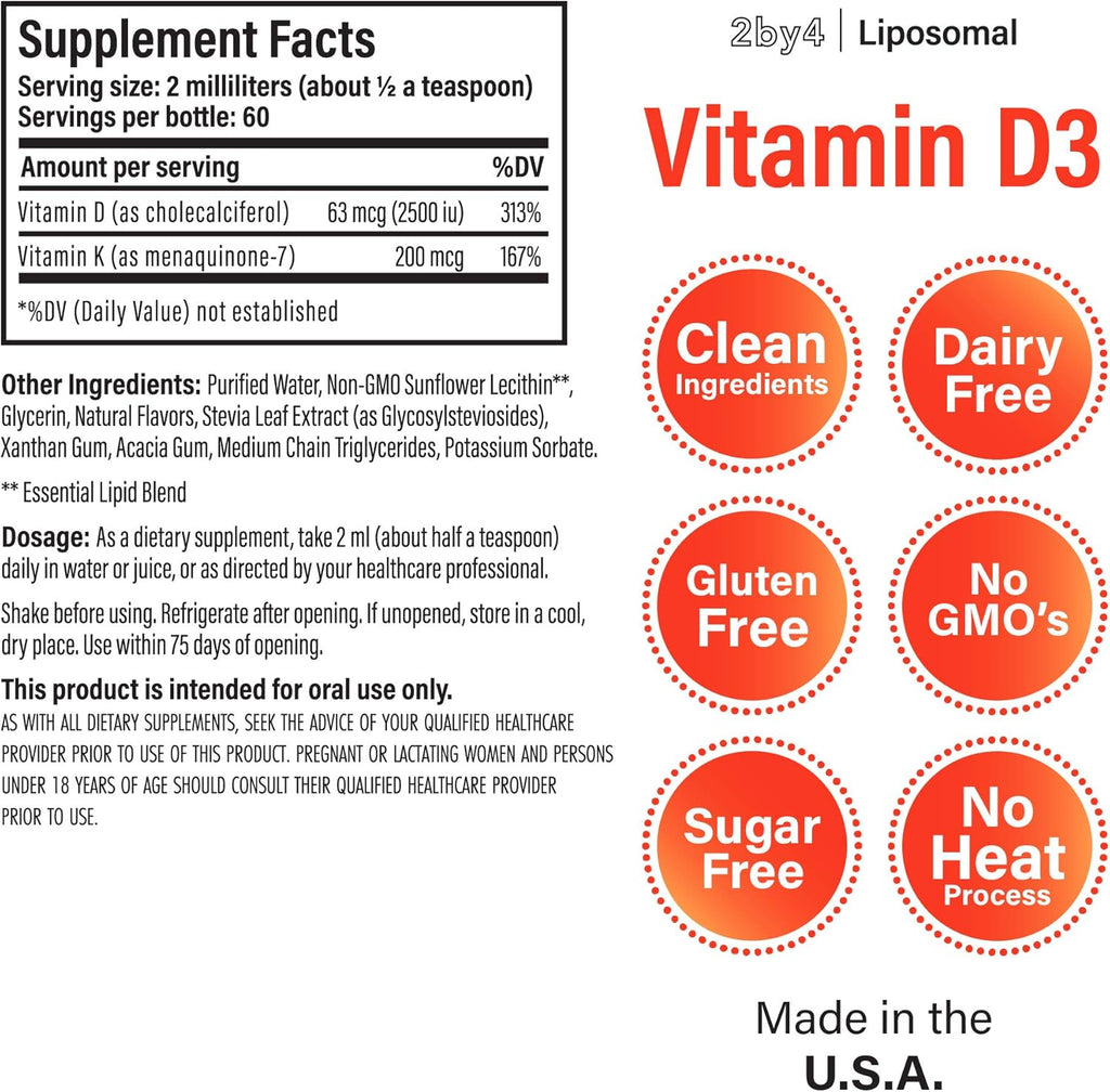 2,500 IU Liquid Vitamin D3 with K2 Supplement, 60 Servings, 4 fl oz A43457