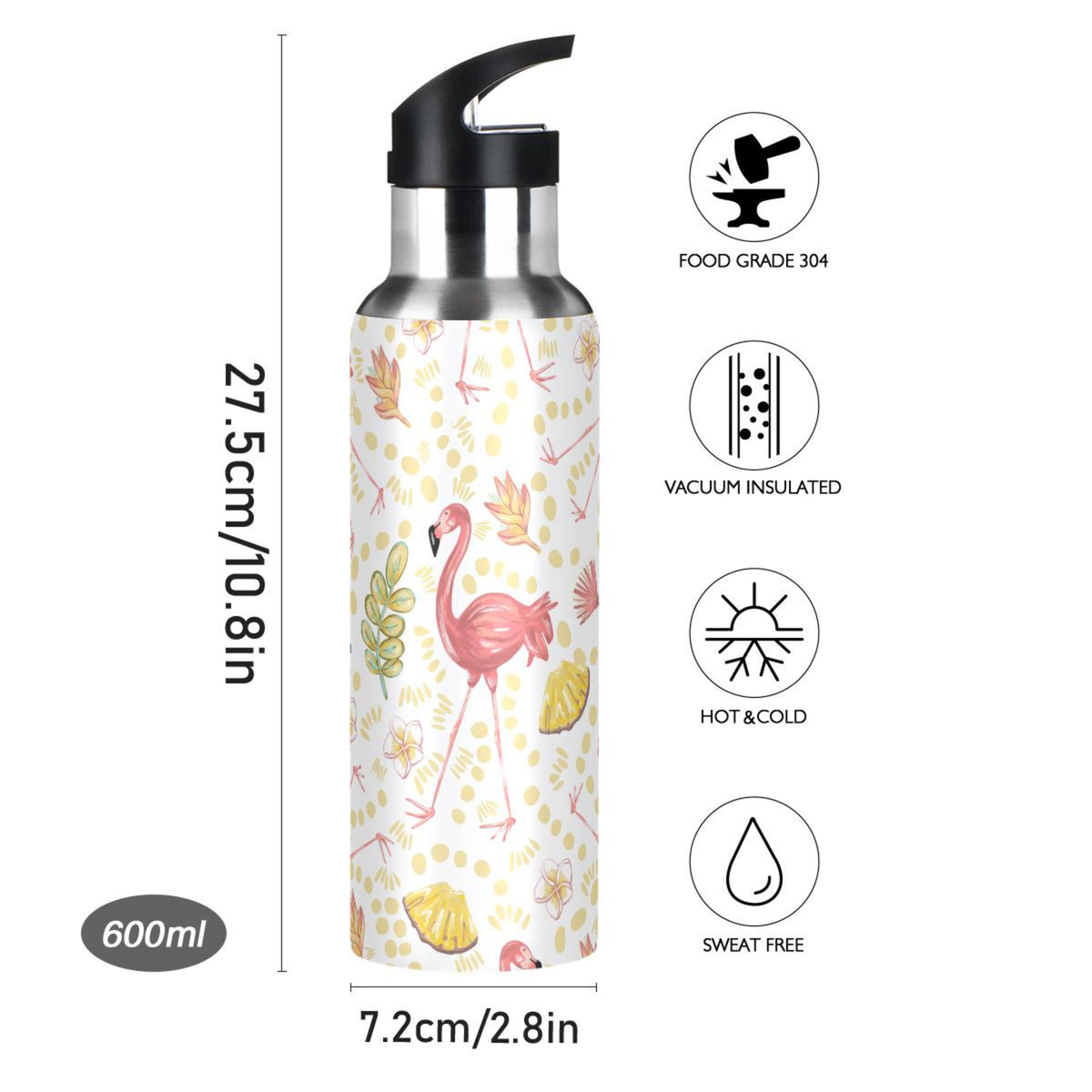 20 oz Insulated Stainless Steel Water Bottle with Straw Lid N778