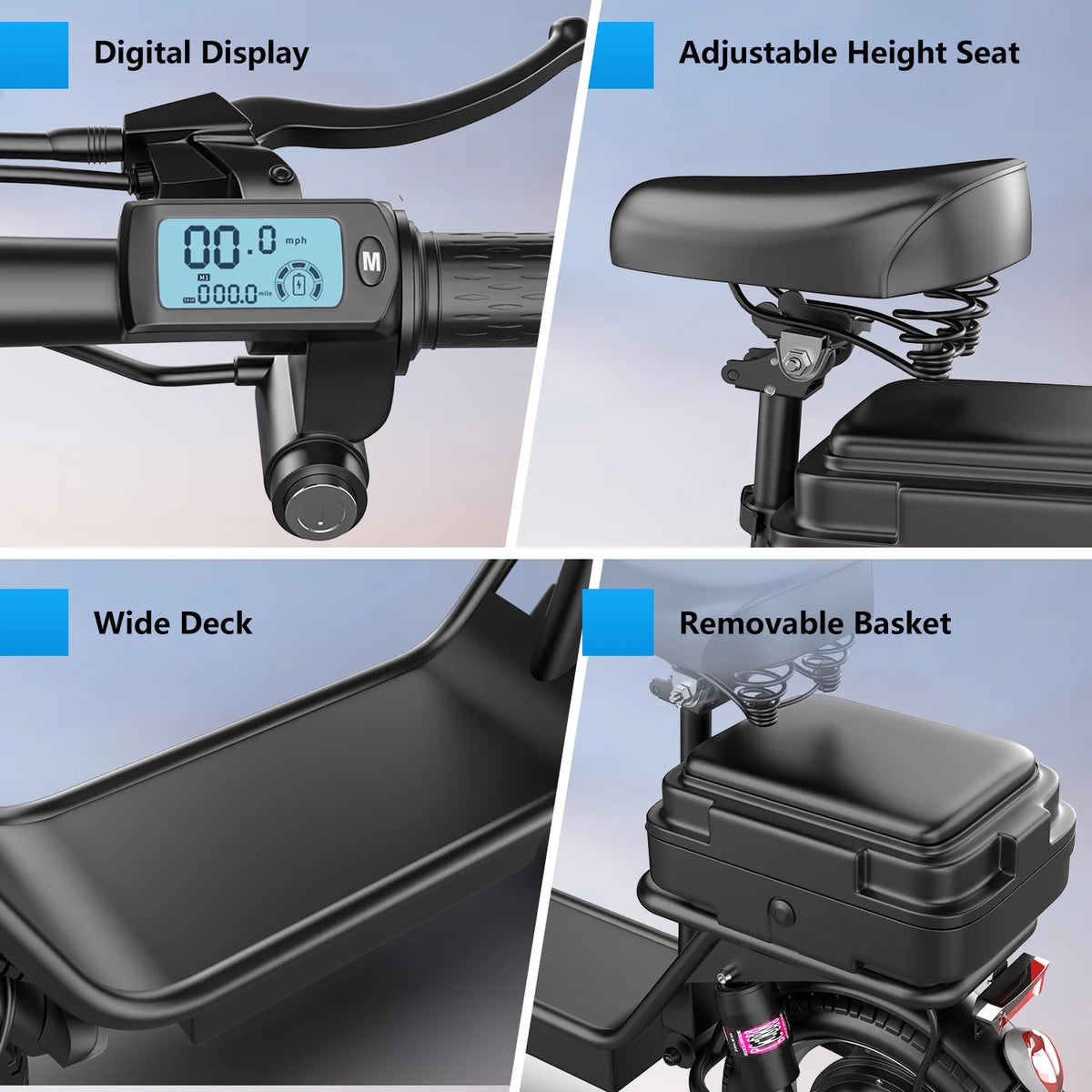 14" Tires 20MPH 25Miles Electric Scooter with Seat & Basket D81119