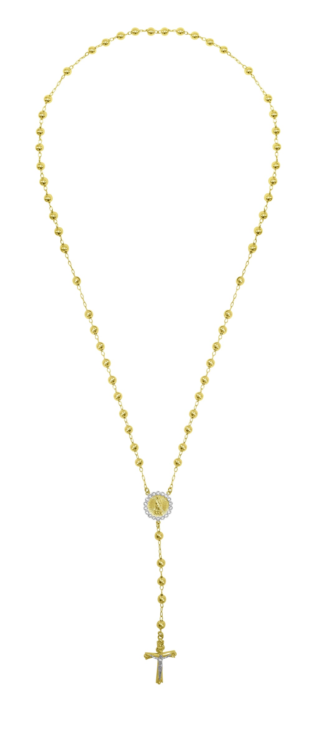 14K Gold Plated Sterling Silver Crystal Rosary Necklace 26" D19059