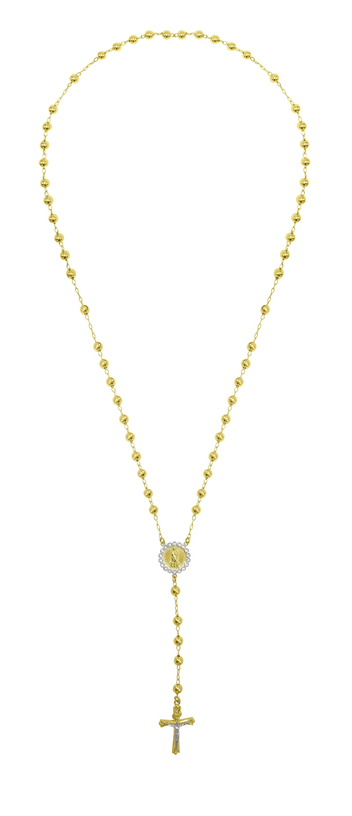 14K Gold Plated Sterling Silver Crystal Rosary Necklace 26" D19059