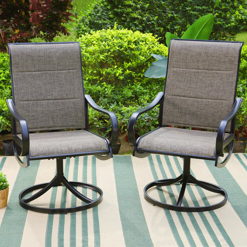 9-Piece Outdoor Dining Set with High Back Swivel Padded Chairs & Extendable Table, Black & Tan H35303