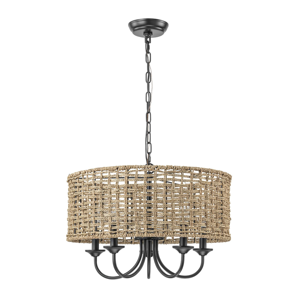 Distressed Hand-Woven Drum Chandelier L46137