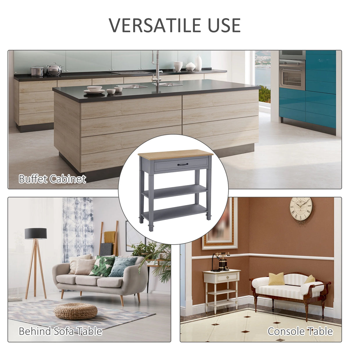 Grey Sofa Console Entry Hallway Table with Storage W8827
