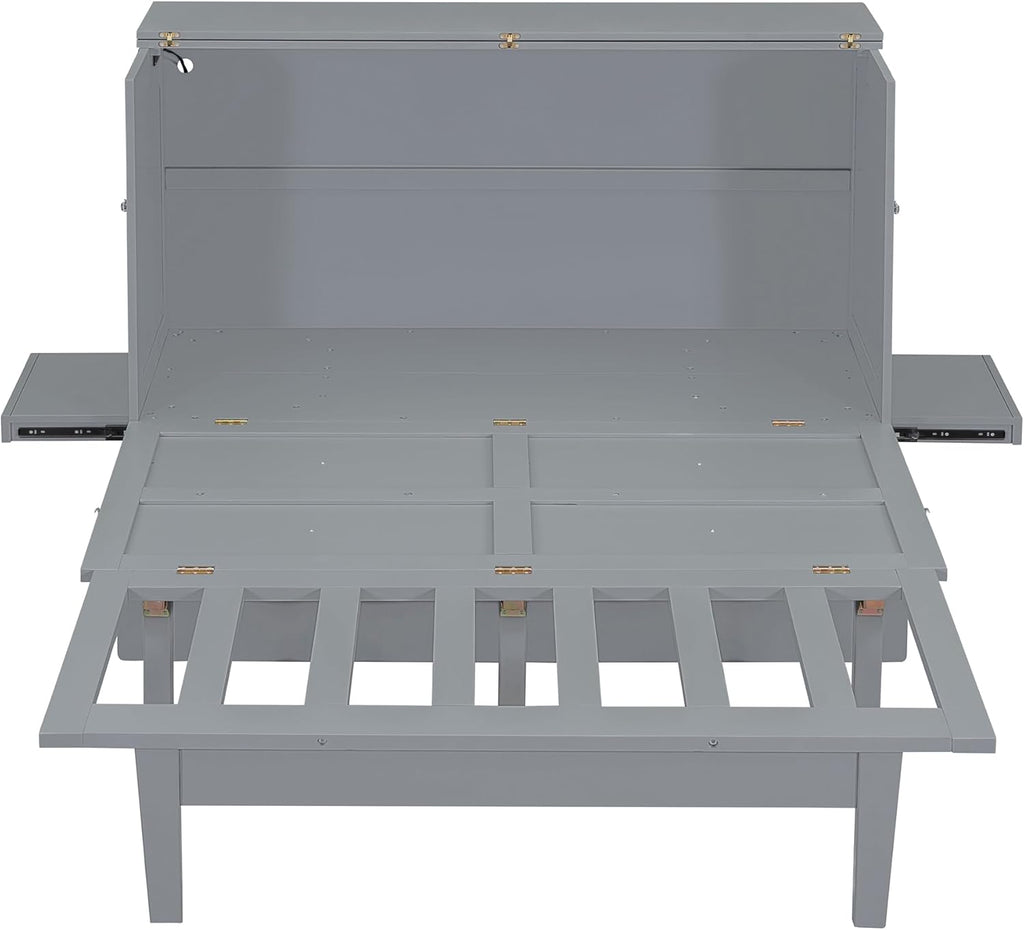 Grey Queen Murphy Bed with Desk Board and Removable Shelves J93327