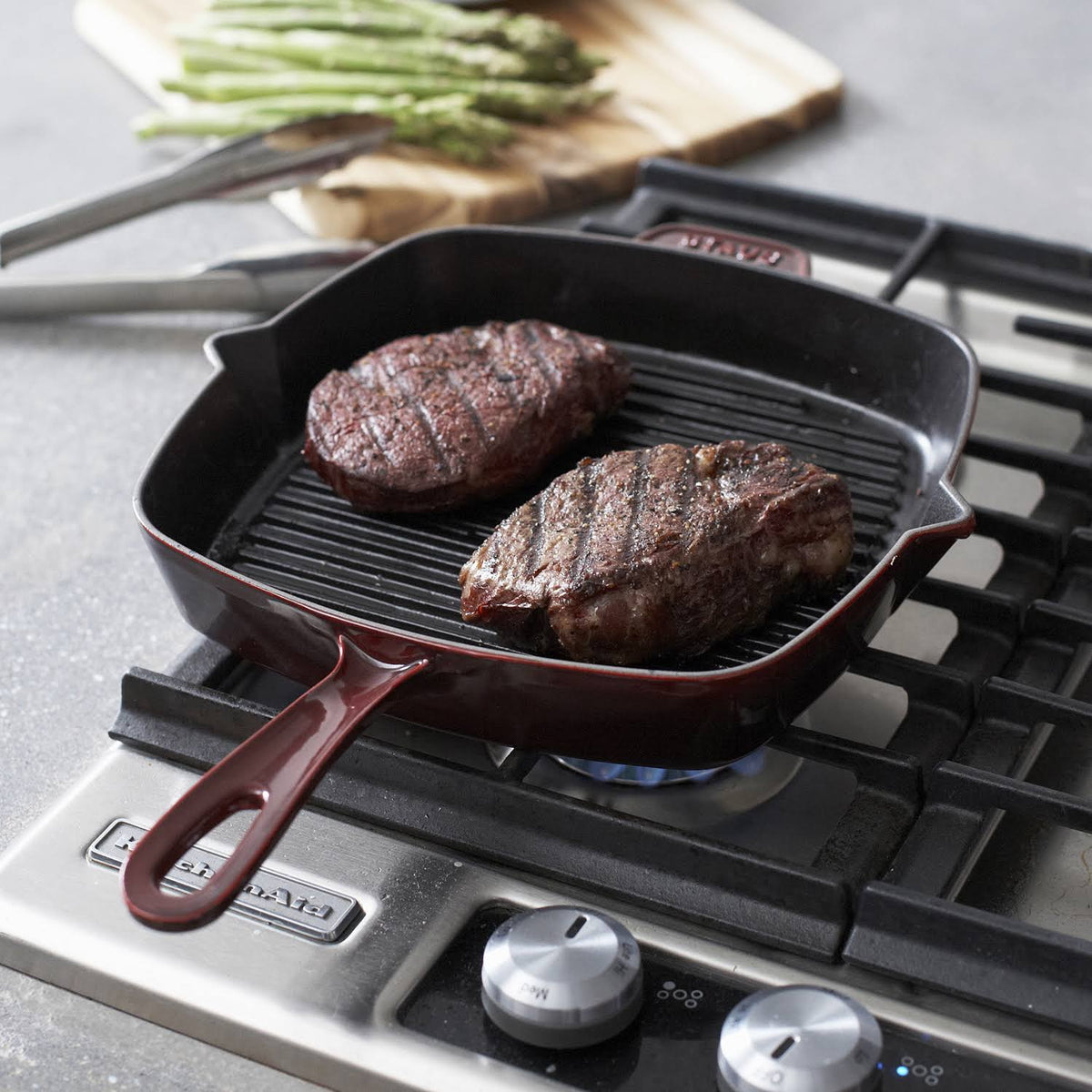 Cast Iron Square Grill Pan, 10-in, Grenadine Z610