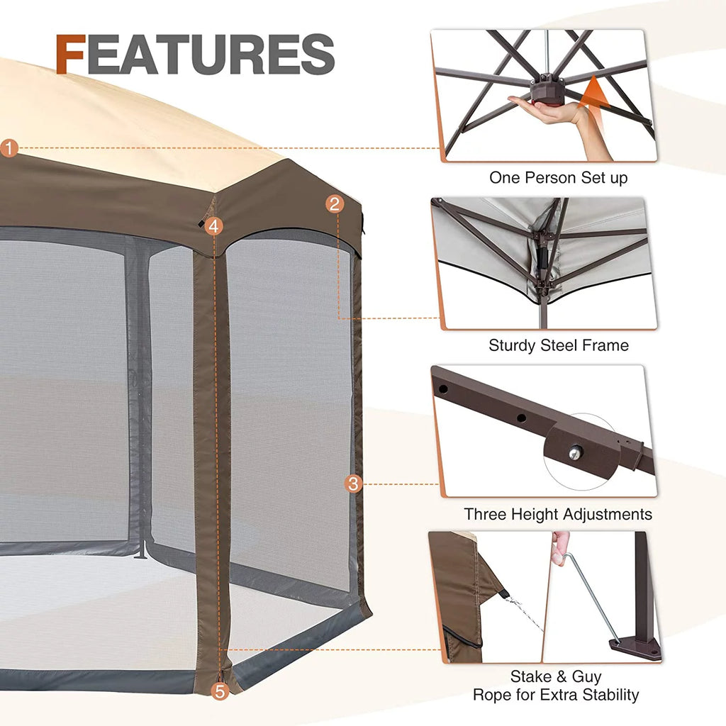 6 Sided Pop-Up Camping Gazebo with Mosquito Netting Q2197