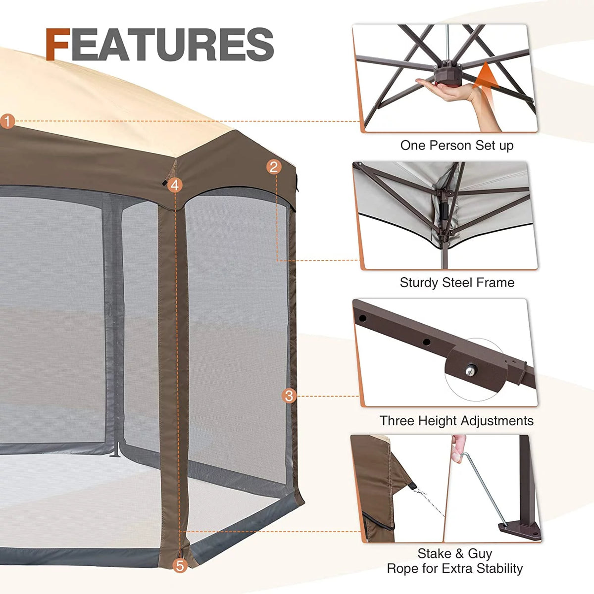 6 Sided Pop-Up Camping Gazebo with Mosquito Netting Q2197