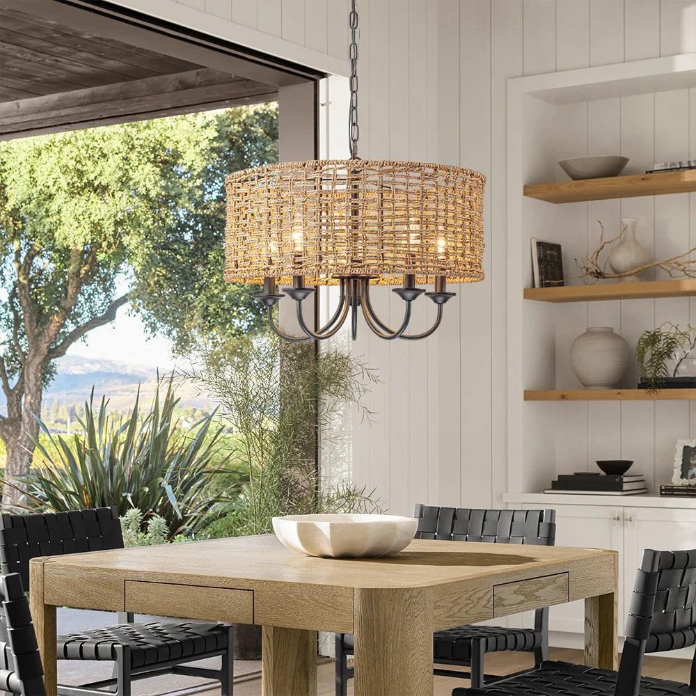 Distressed Hand-Woven Drum Chandelier L46137
