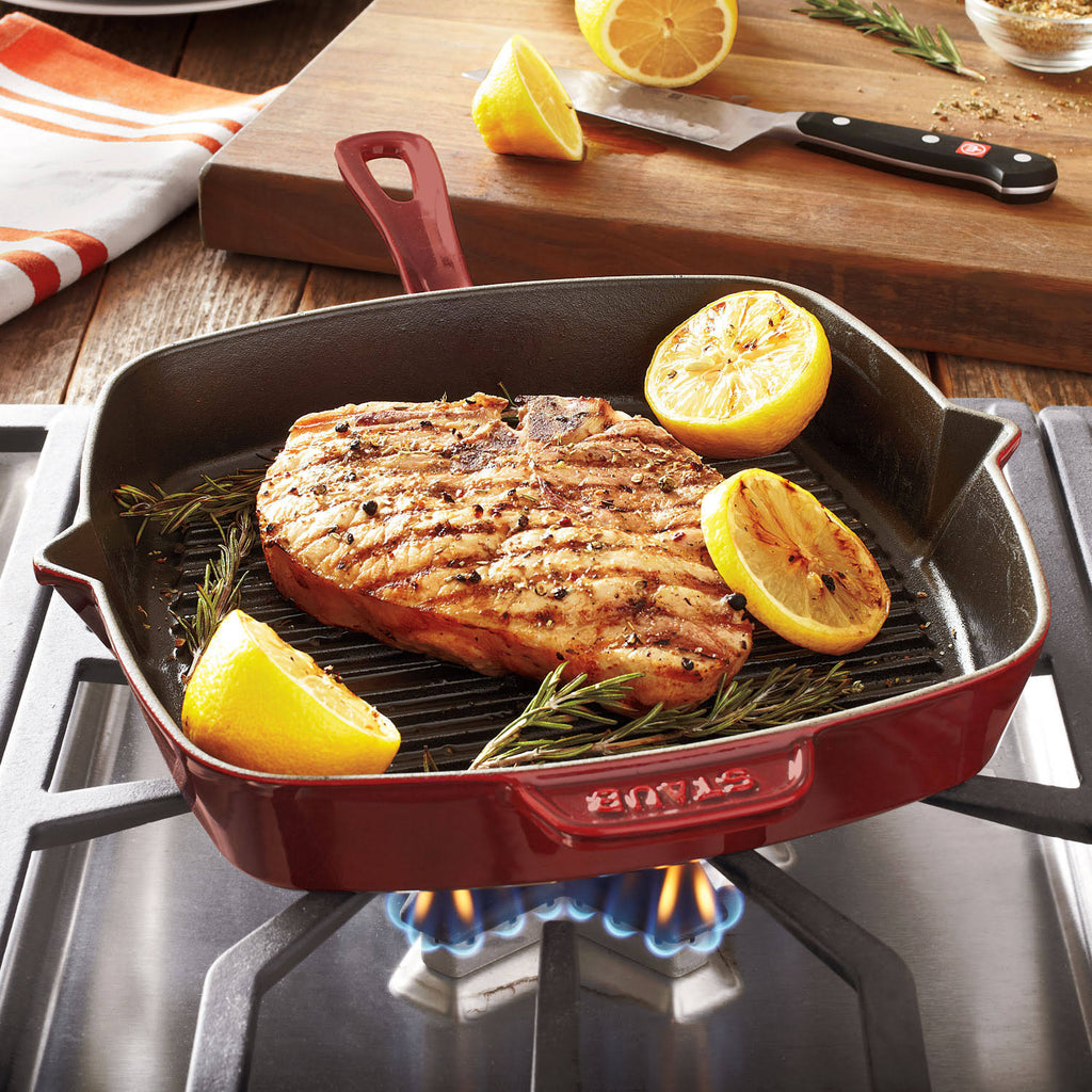Cast Iron Square Grill Pan, 10-in, Grenadine Z610