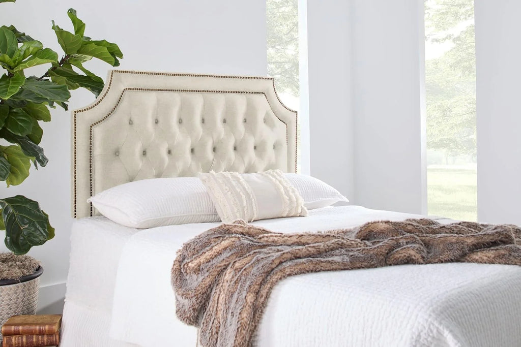 Oatmeal Linen Upholstered Tufted Button Queen Headboard T856053