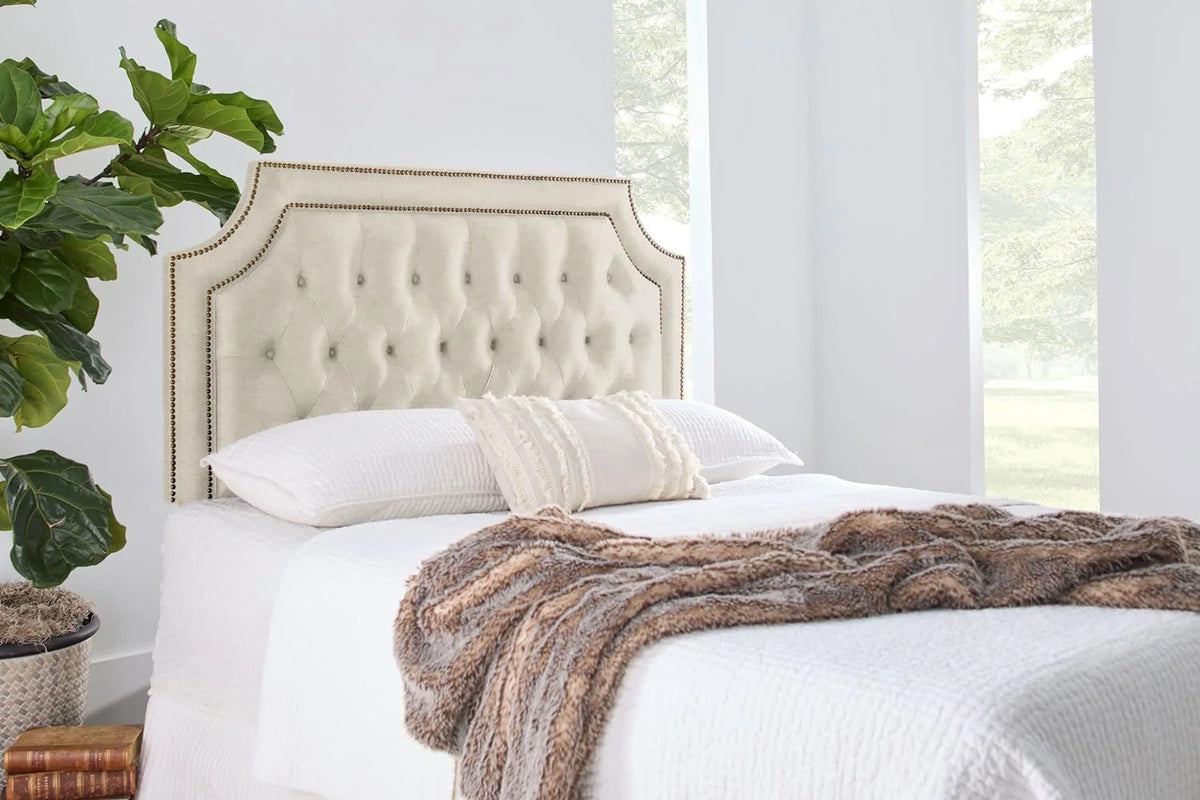 Oatmeal Linen Upholstered Tufted Button Queen Headboard T856053
