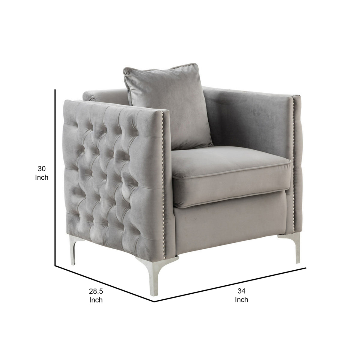 Gray Velvet Sofa Armchair with 1 Pillow B8369