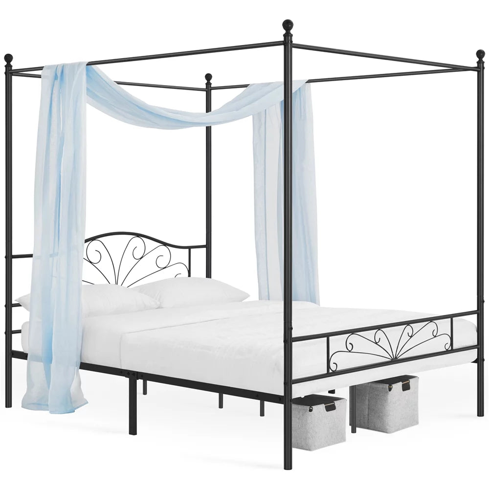 Queen Size Black Metal Canopy Platform Bed U213549