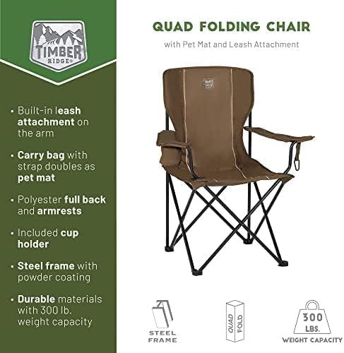Collapsible Armrests Cup Holder Carry Mat Pet Leash Heavy Duty Foldable Chair Earth Brown M390
