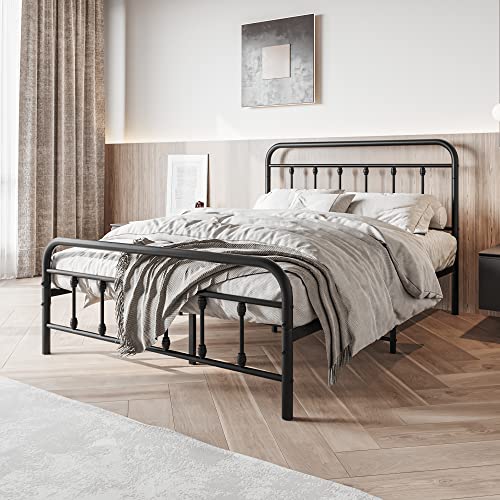 Full Black Metal Bed Frame with Headboard and Footboard Q851