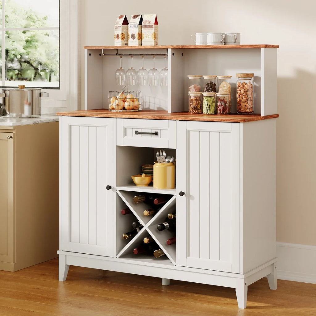 Farmhouse Bar Cabinet with Wine Rack and Goblet Holder O216