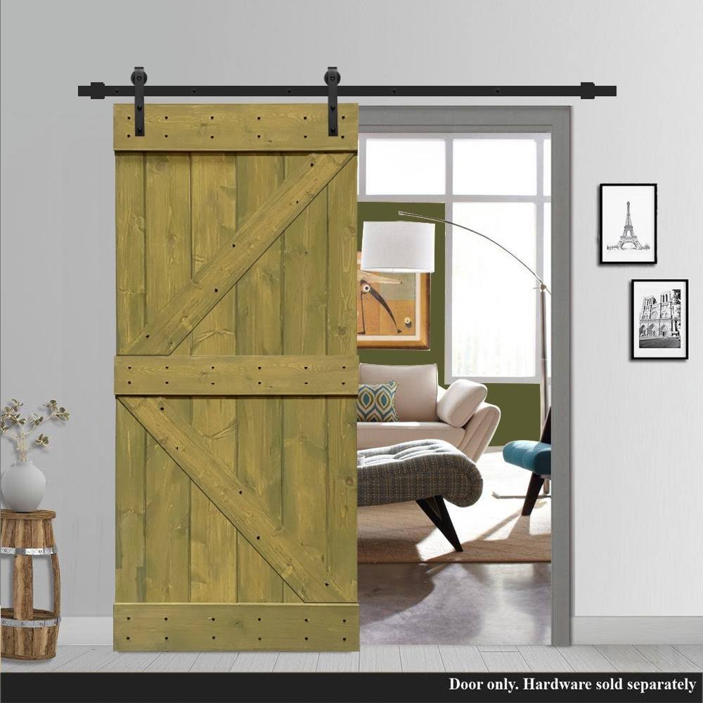 36 in. x 84 in. Solid Jungle Green Stained Pine Wood Interior Sliding Barn Door Slab N374
