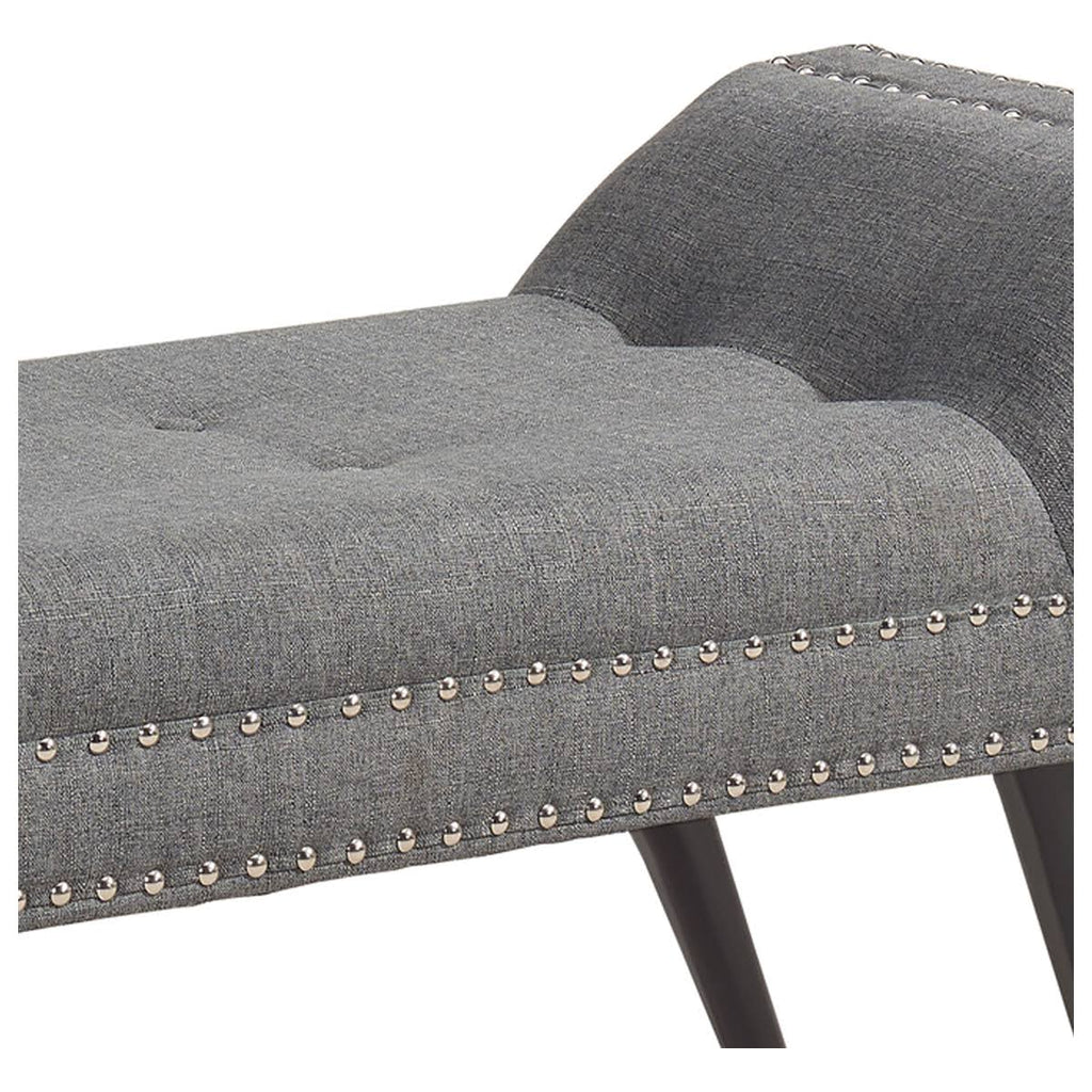 Taupe Fabric Ottoman Bench with Nailhead Trim and Wood Legs U4744