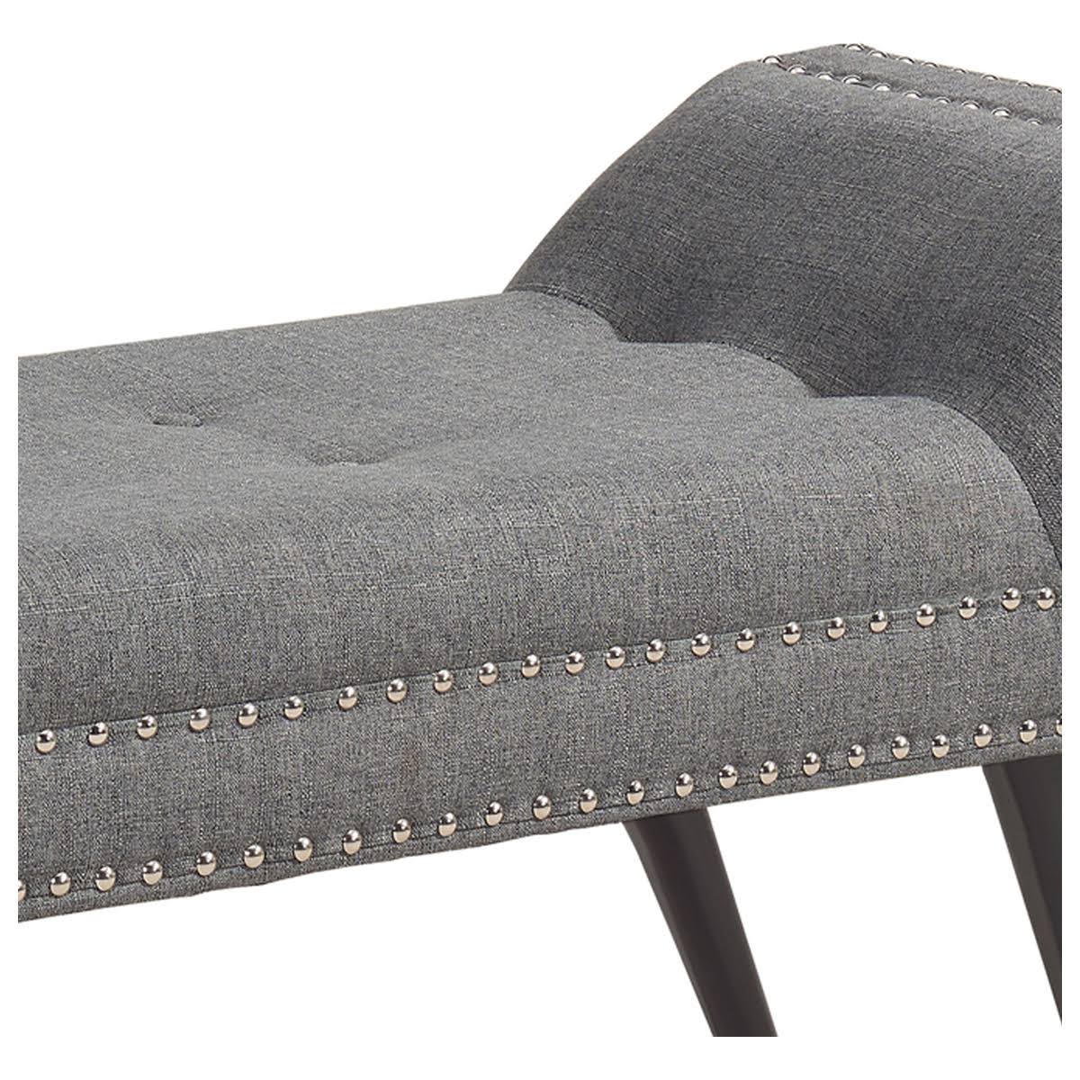 Taupe Fabric Ottoman Bench with Nailhead Trim and Wood Legs U4744