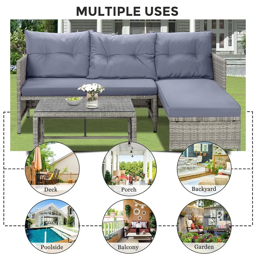 4 Piece PE Rattan Patio Sofa Set with Glass Table Z523039