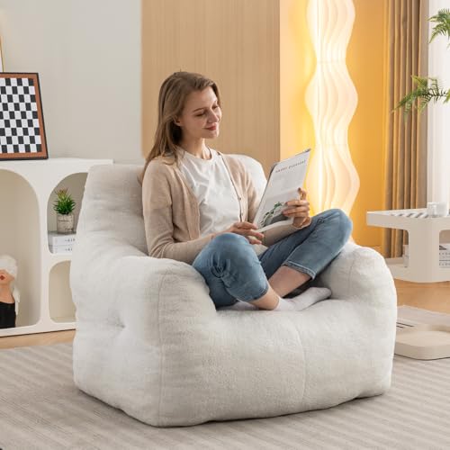 Giant Teddy Plush Bean Bag Sofa Chair with Armrests and Pocket (Ivory) F122