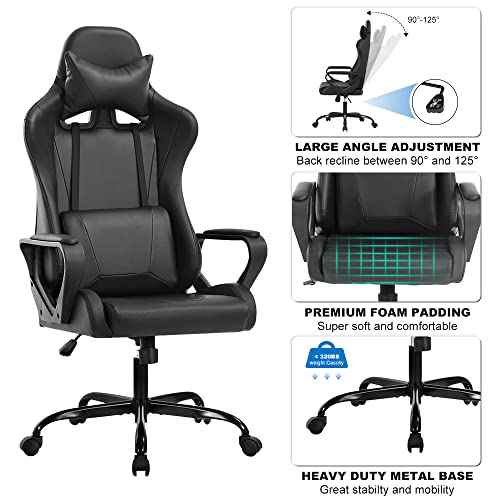 White Ergonomic PU Leather Gaming Chair with Lumbar Support Headrest P854473