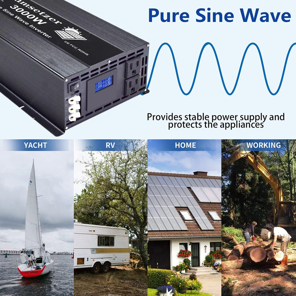 3000W 24V Pure Sine Wave Power Inverter with Dual US Outlet T827