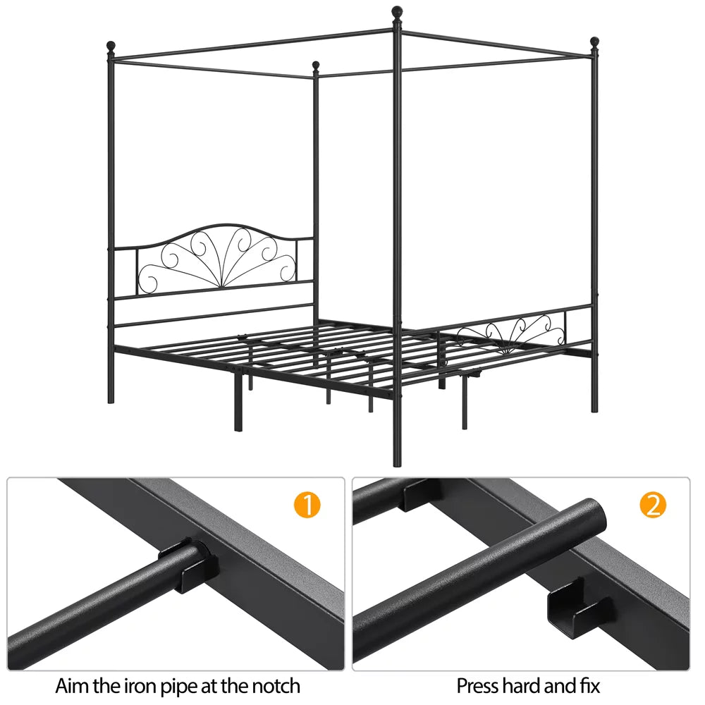 Queen Size Black Metal Canopy Platform Bed U213549