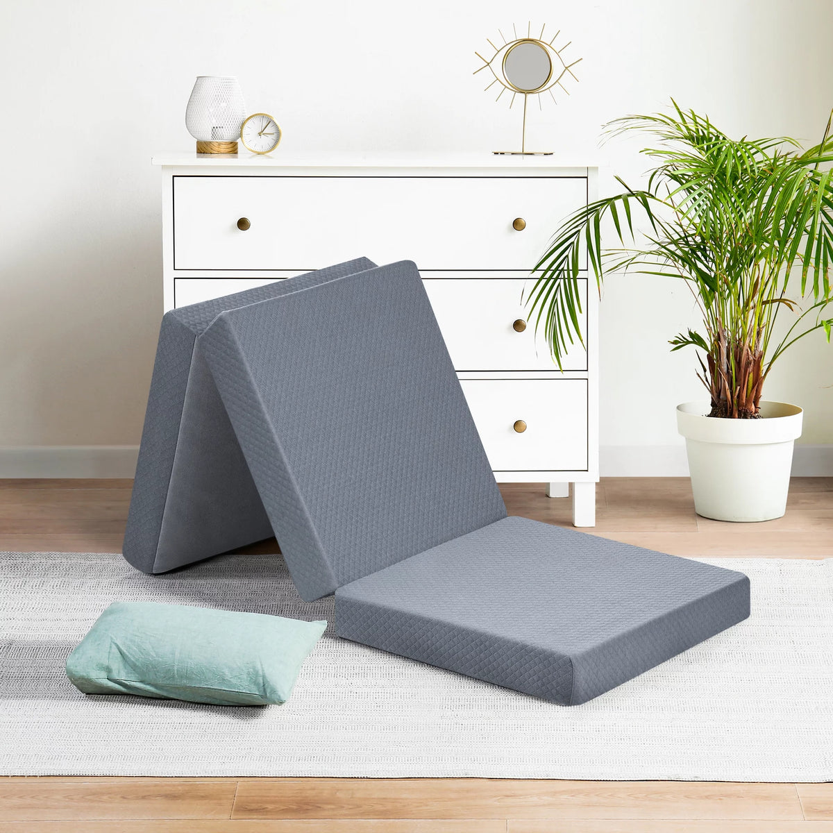 4'' Memory Foam Tri-Fold Mattress, Blue, Narrow Twin C78430