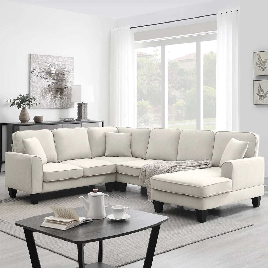 Beige U-Shaped 7-Seater Sectional Couch with Chaise B138291