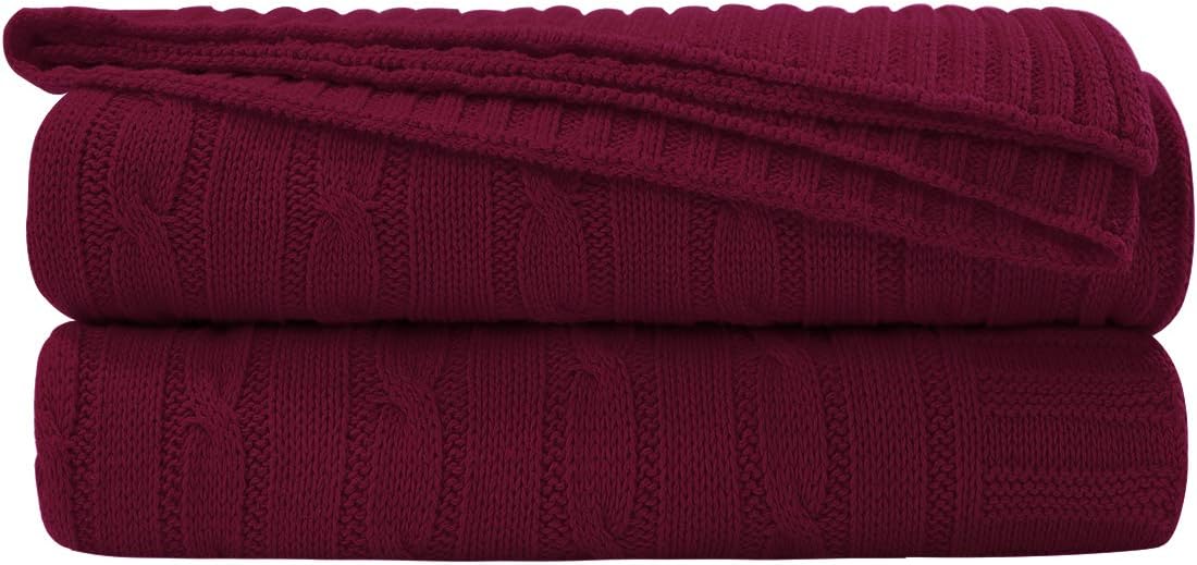 Rose Red 60x78 Inches 100% Cotton Knitted Throw Blanket N657