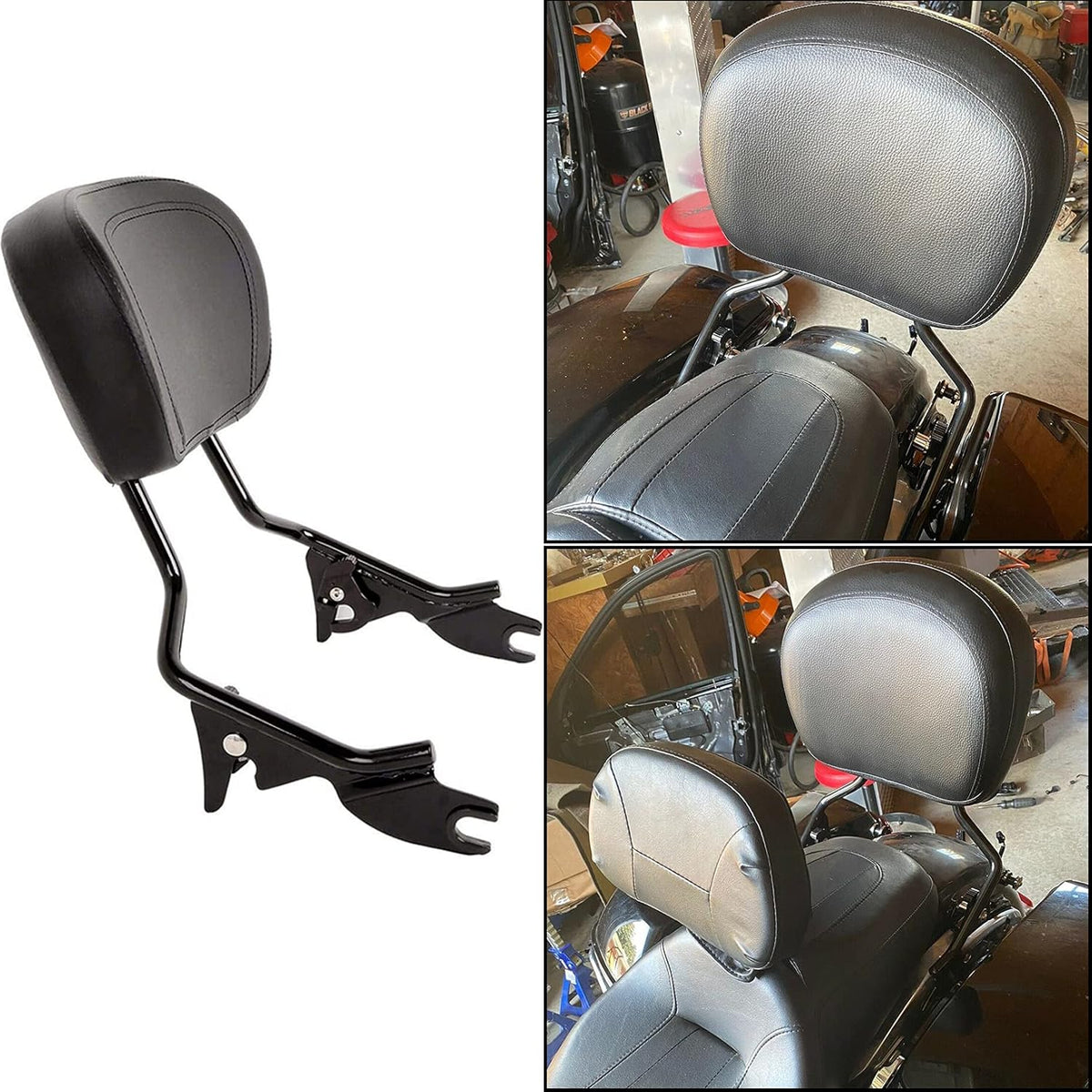 Detachable Passenger Backrest Sissy Bar Upright w/Pad Black Pack of 2 N25631
