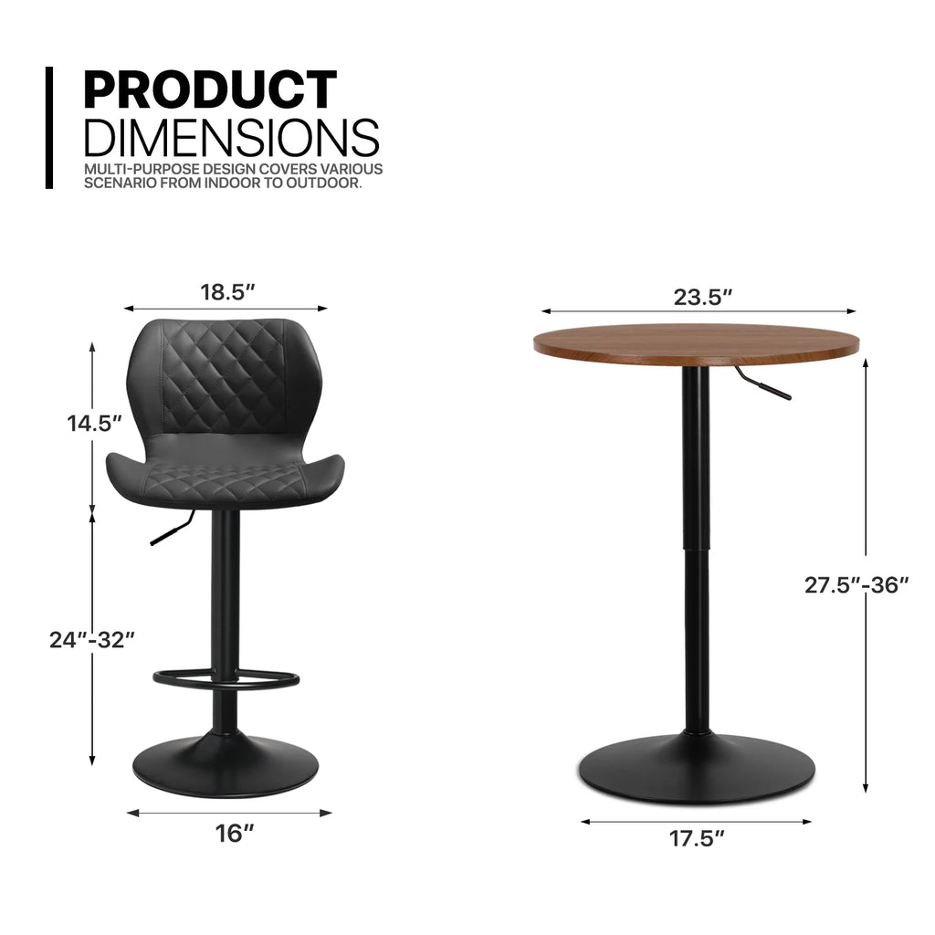 3 Piece Bar Table and Chair Set with Rotatable Tall Bistro Stools D51553