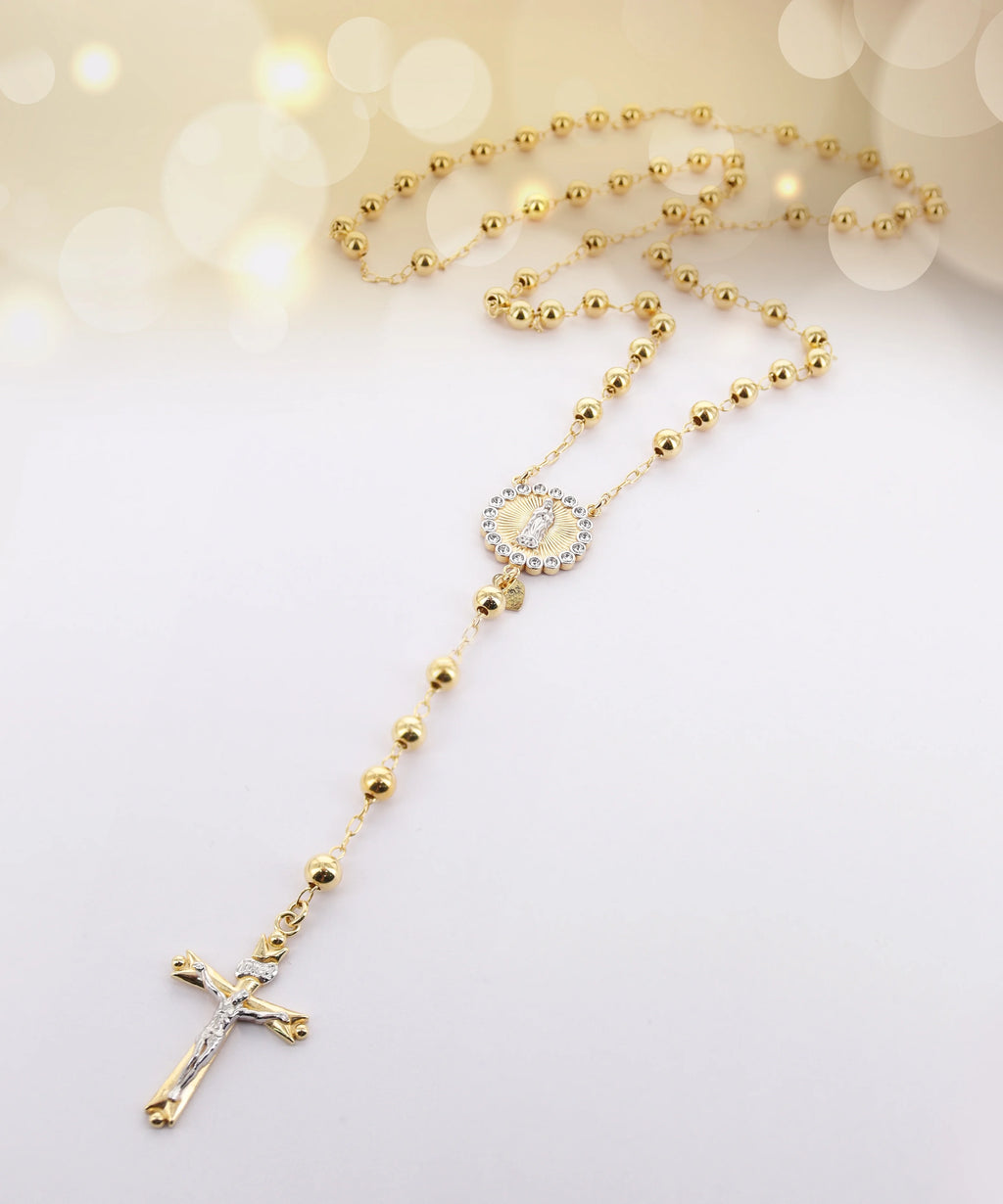 14K Gold Plated Sterling Silver Crystal Rosary Necklace 26" D19059